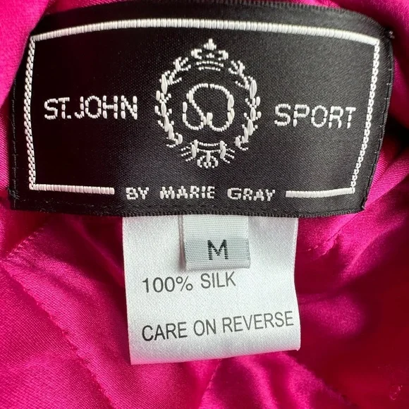 St. John Sport Quilted Reversible 100% Silk Hot Pink Jcket Barbiecore size M